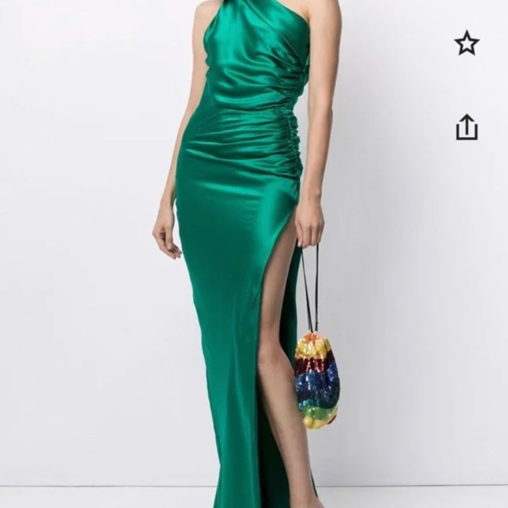 Michelle Mason Asymmetric Gathered Silk Gown - Emerald - Size 2